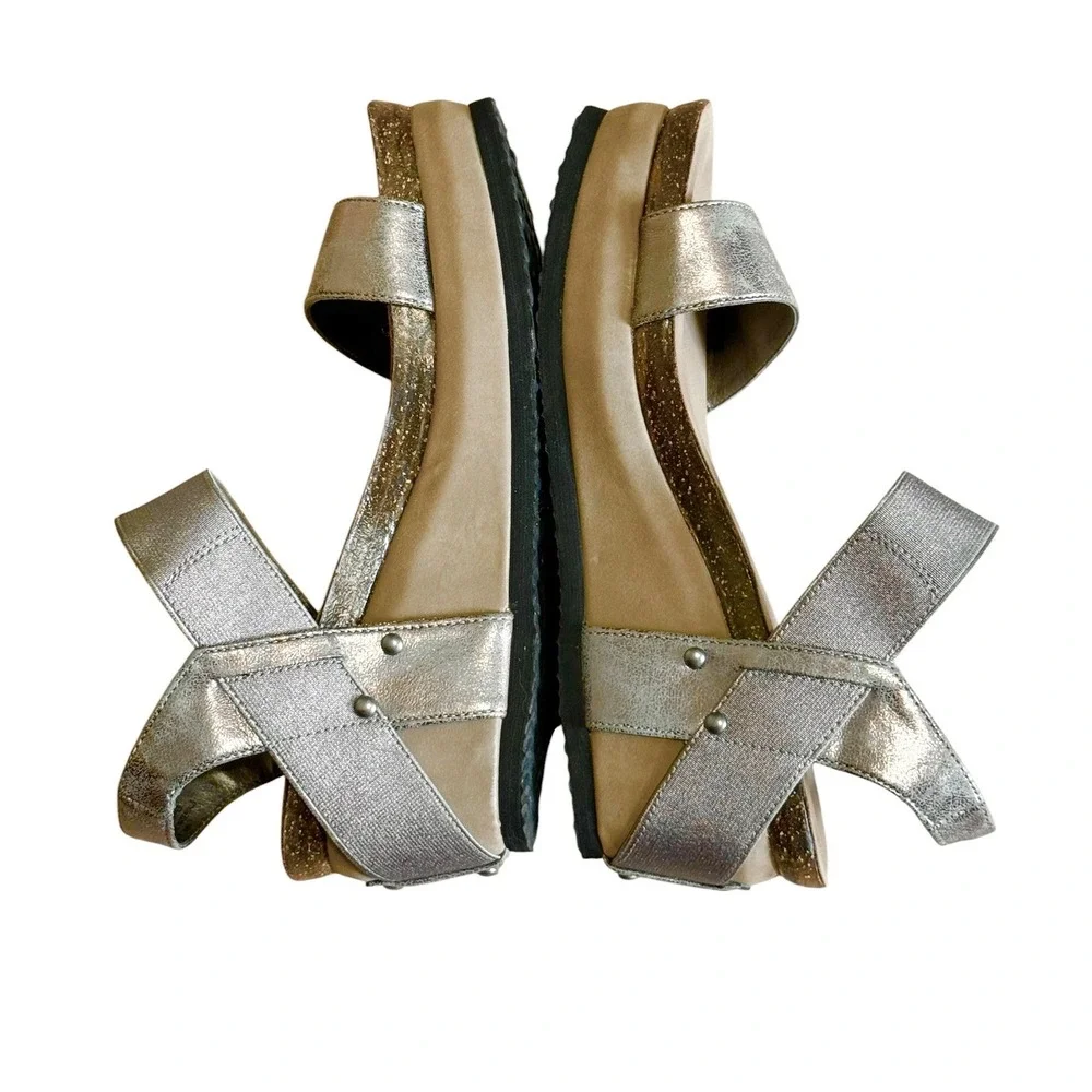 Hokus Pokus Tatum‎ Size-9.5 Metallic Platform Wedge Sandals Elastic Slingback